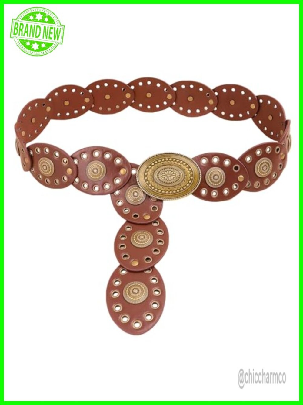 PU Leather Western Wide Disc Belt Concho Buckle Boho Cowgirl Women